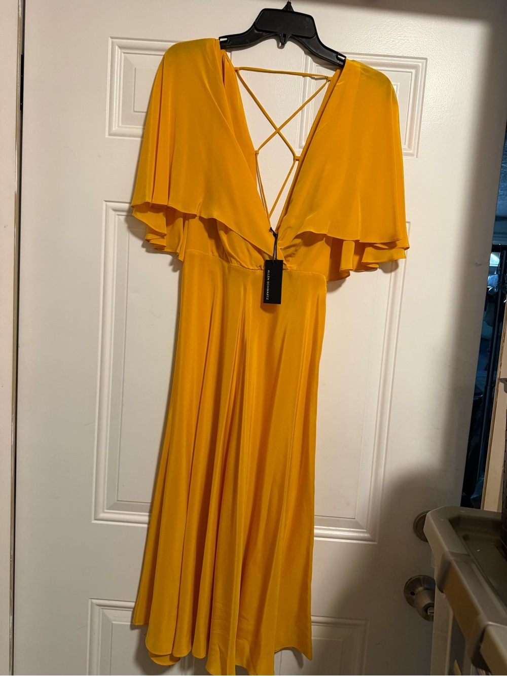 ABS Allen Schwartz Mustard Flutter-Sleeve Midi Dress